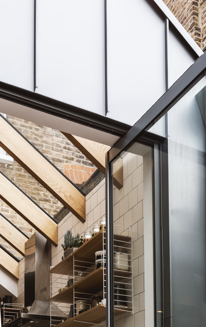 Zinc detail junction showing bespoke craftsmanship